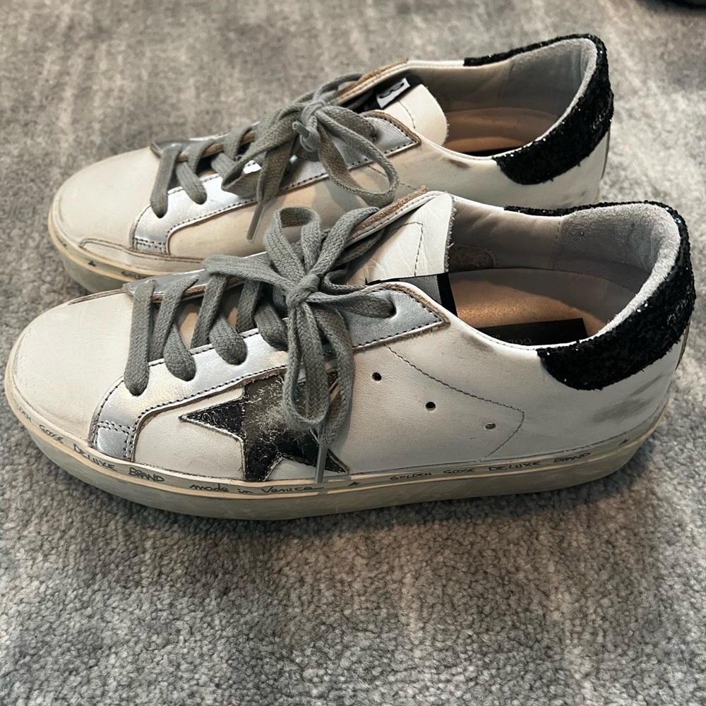 Golden Goose Hi Camouflage Star Glitter Heel Sneakers (Womens)